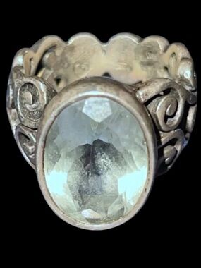 Sterling Silver Ring with Oval Light Green Gemstone with Spiral Band Sz 5
